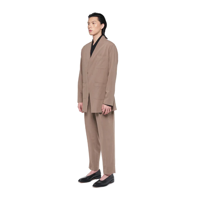 BEIGE BROWN COLLARLESS OUTER WITH 3 POCKETS  JS - Image 3