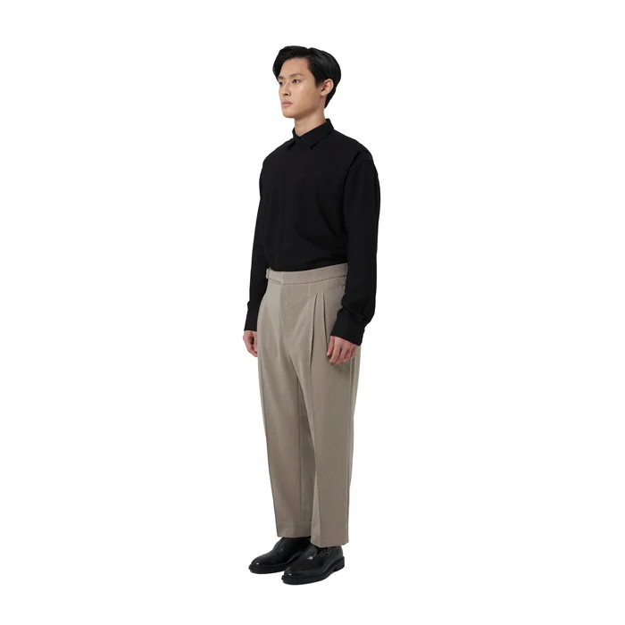 BEIGE CLASSIC PANTS WITH HALF BELT - Image 3