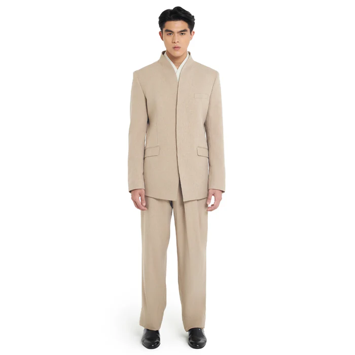 BEIGE COLLARLESS BLAZER - Image 2