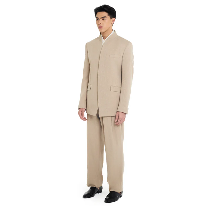 BEIGE COLLARLESS BLAZER - Image 3