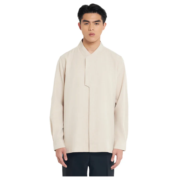 BEIGE COLLARLESS PART 6 LONGSLEEVES SHIRT