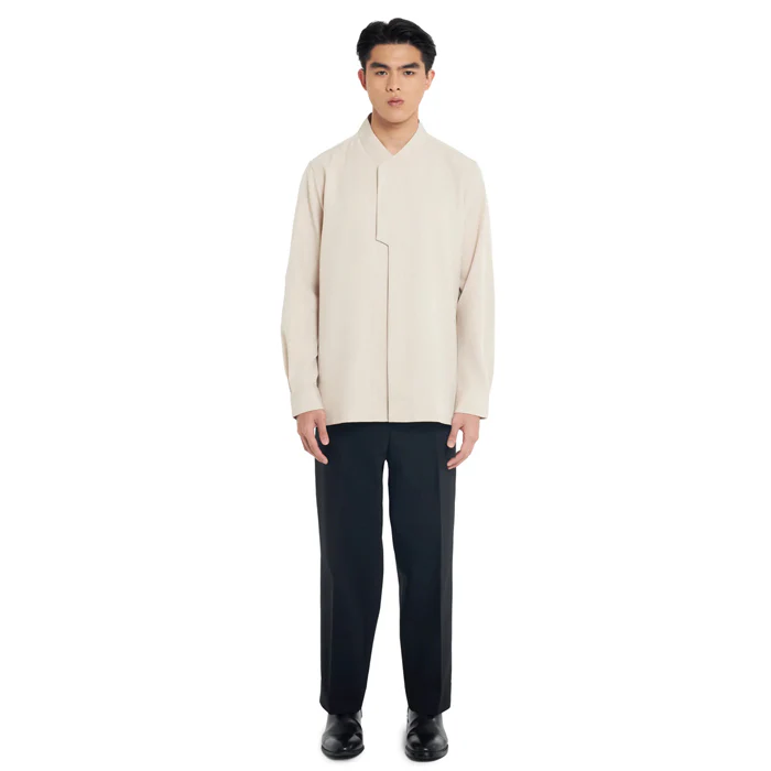 BEIGE COLLARLESS PART 6 LONGSLEEVES SHIRT - Image 2