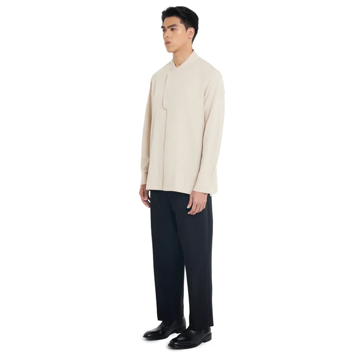 BEIGE COLLARLESS PART 6 LONGSLEEVES SHIRT - Image 3