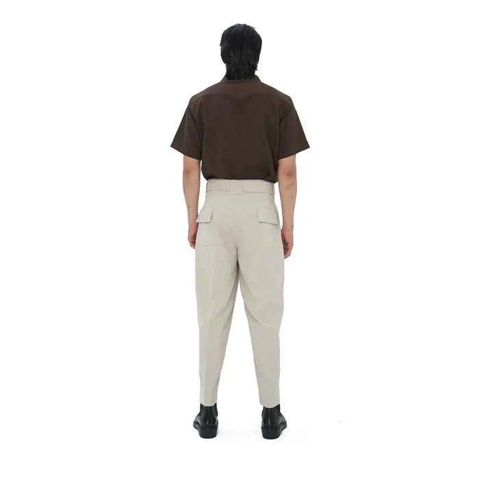 BEIGE LOOSE PANTS WITH SNAP BUTTON PLEATED WAISTBAND - Image 4