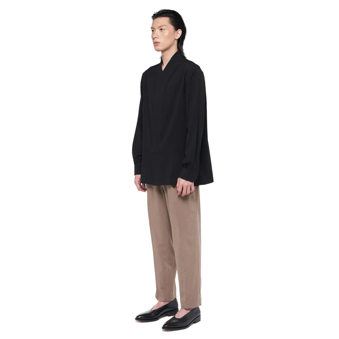 BLACK COLLARLESS WITH DOUBLE PLACKET LONG SLEEVES SHIRT - Image 2