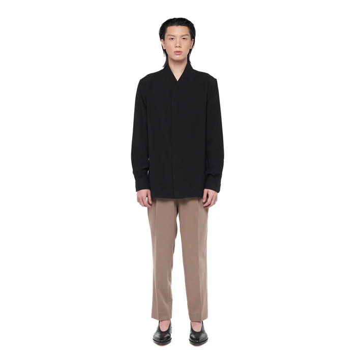 BLACK COLLARLESS WITH DOUBLE PLACKET LONG SLEEVES SHIRT - Image 3