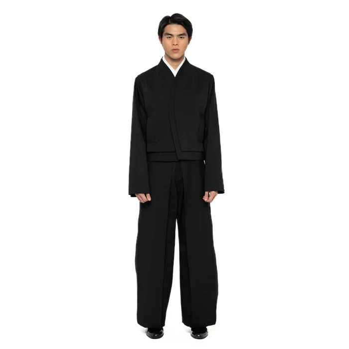 BLACK DOUBLE COLLAR CROPPED JACKET - Image 2