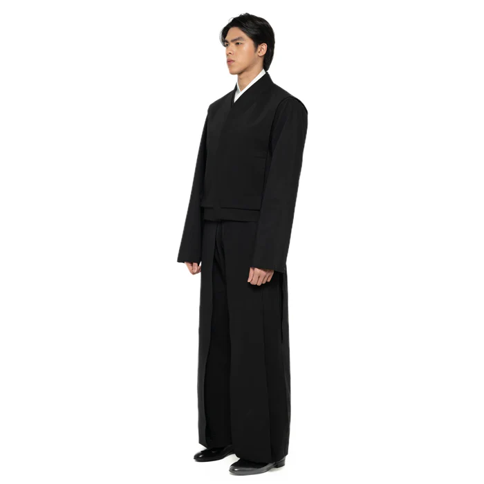 BLACK DOUBLE COLLAR CROPPED JACKET - Image 3