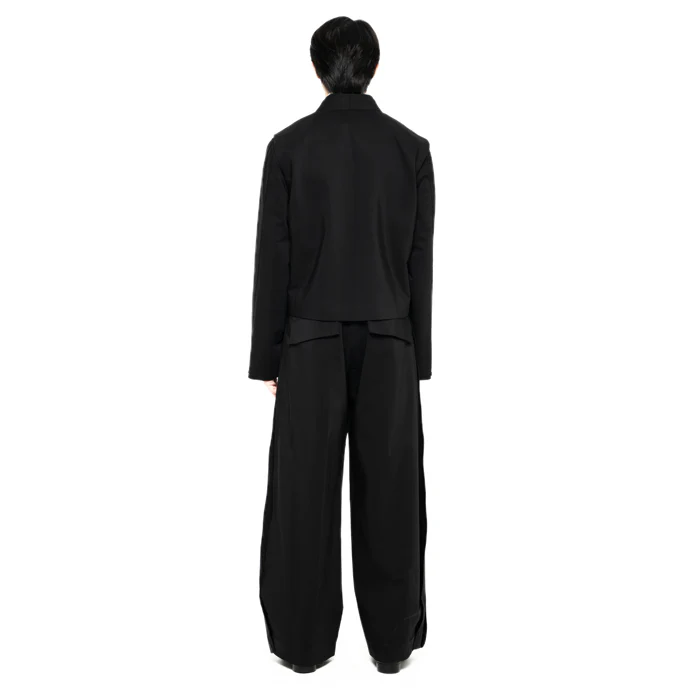 BLACK DOUBLE COLLAR CROPPED JACKET - Image 4