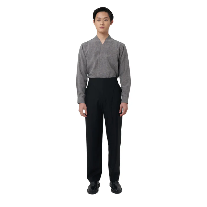 BLACK DROPPED CROTCH PANTS WITH OVERLAP WAISTBAND JS - Image 2