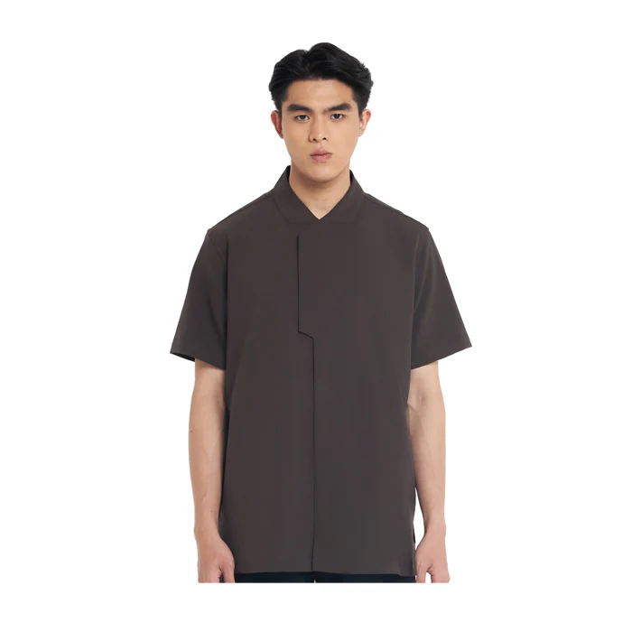 BROWN COLLARLESS PART 6 SHORT SLEEVES SHIRT