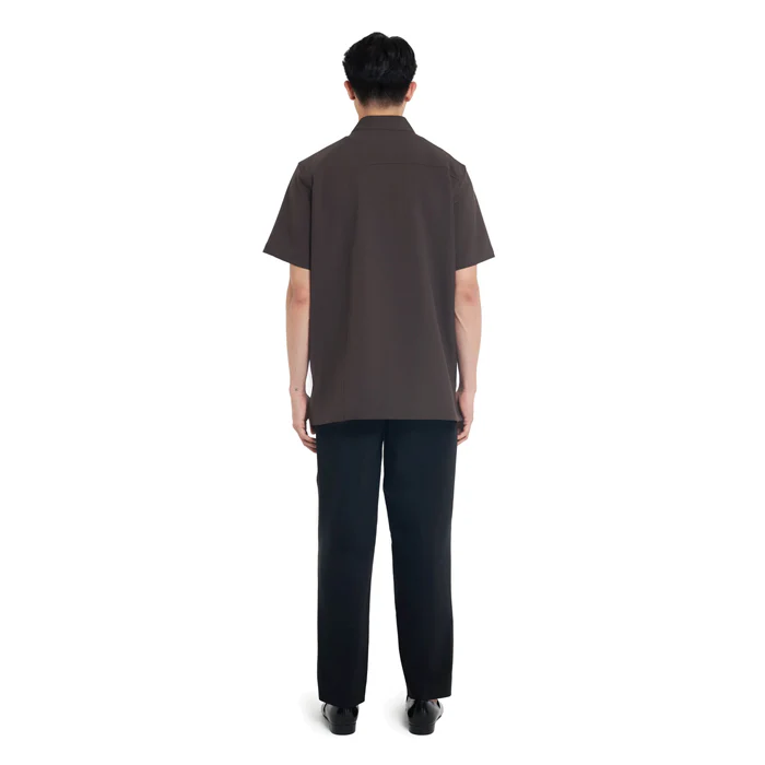 BROWN COLLARLESS PART 6 SHORT SLEEVES SHIRT - Image 4