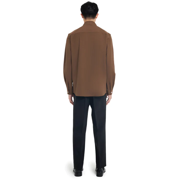 BROWN COLLARLESS SHIRT WITH LAYERED VEST LONGSLEEVES - Image 4