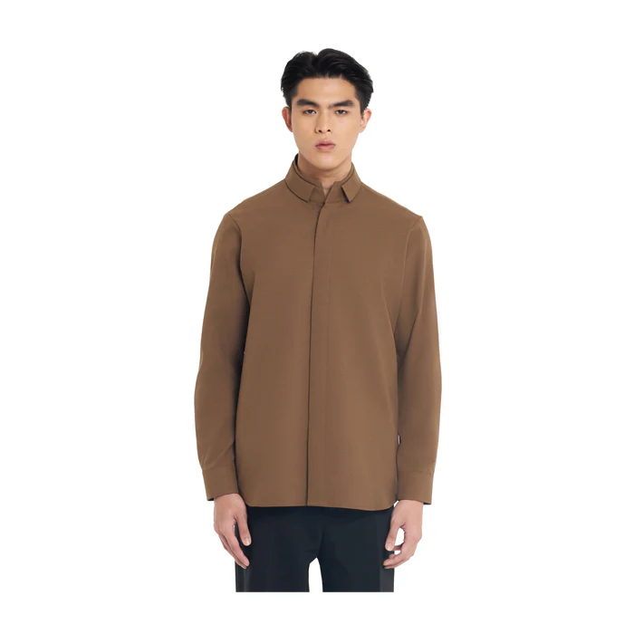 BROWN DUAL COLLAR LONG SLEEVES SHIRT