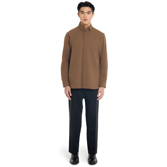 BROWN DUAL COLLAR LONG SLEEVES SHIRT - Image 2