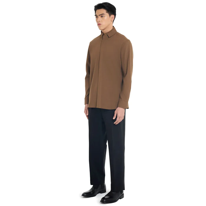 BROWN DUAL COLLAR LONG SLEEVES SHIRT - Image 3