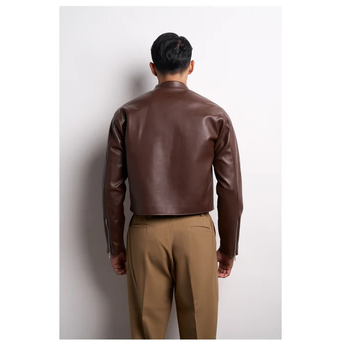 BROWN LEATHER ZIPPER FIT JACKET - Image 4