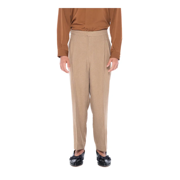 CAMEL CLASSIC PANTS WITH PLEATS AND BELT