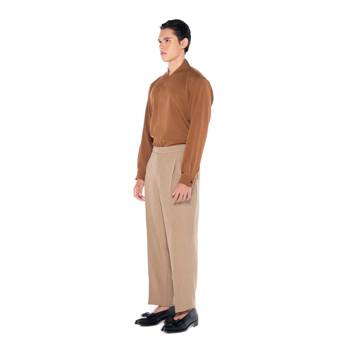 CAMEL CLASSIC PANTS WITH PLEATS AND BELT - Image 3