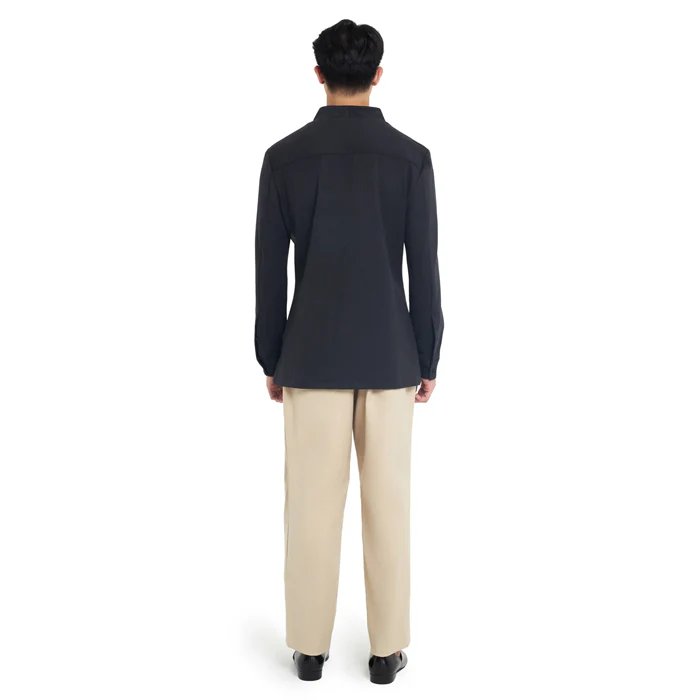 CHARCOAL COLLARLESS LONG-SLEEVE SHIRT WITH VISIBLE BUTTONS ā SLIM FIT - Image 4