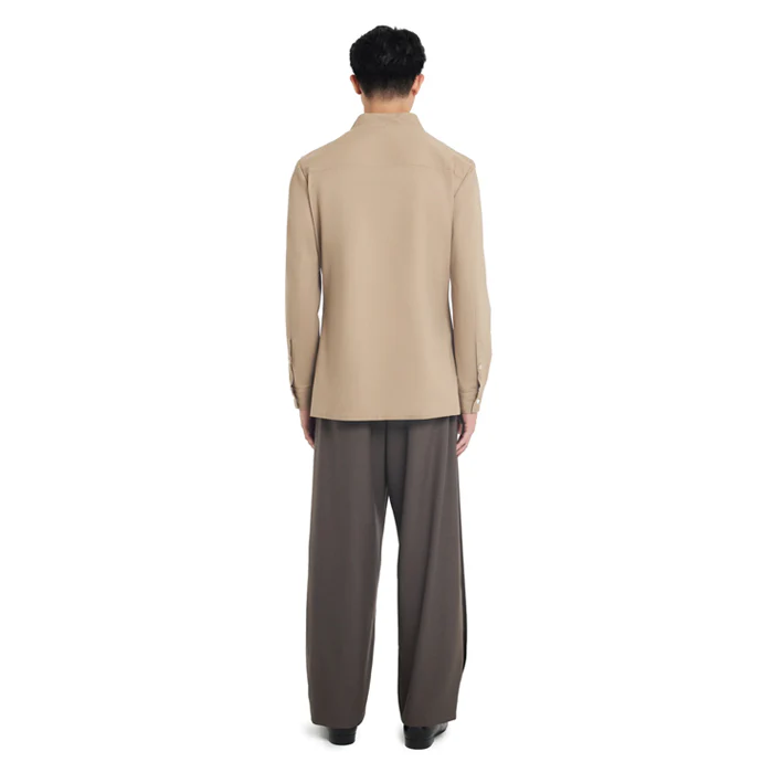 BEIGE COLLARLESS LONG-SLEEVE SHIRT WITH VISIBLE BUTTONS ā SLIM FIT - Image 4