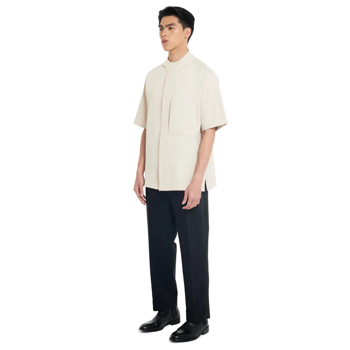 CREAM OVERSIZED COLLARLESS SHIRT WITH OVERLAP DETAIL - Image 3