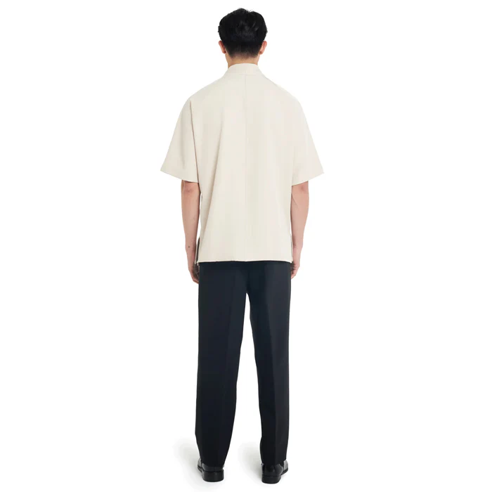 CREAM OVERSIZED COLLARLESS SHIRT WITH OVERLAP DETAIL - Image 4