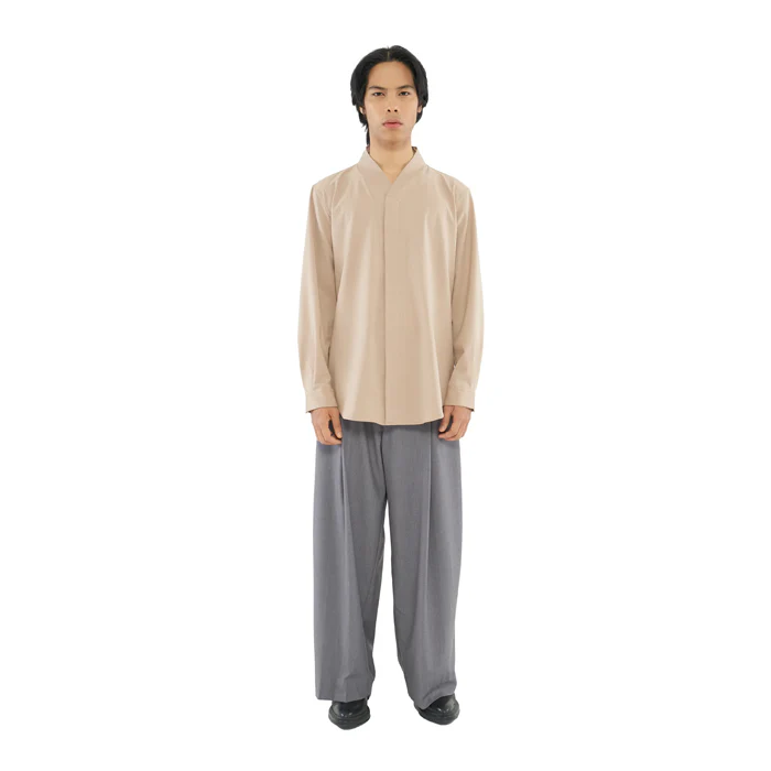 DARK BEIGE COLLARLESS LONG SLEEVES SHIRT PART 5 JR - Image 2