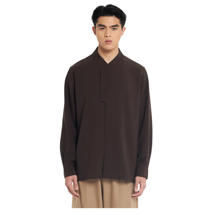 DARK BROWN COLLARLESS PART 6 LONGSLEEVES SHIRT