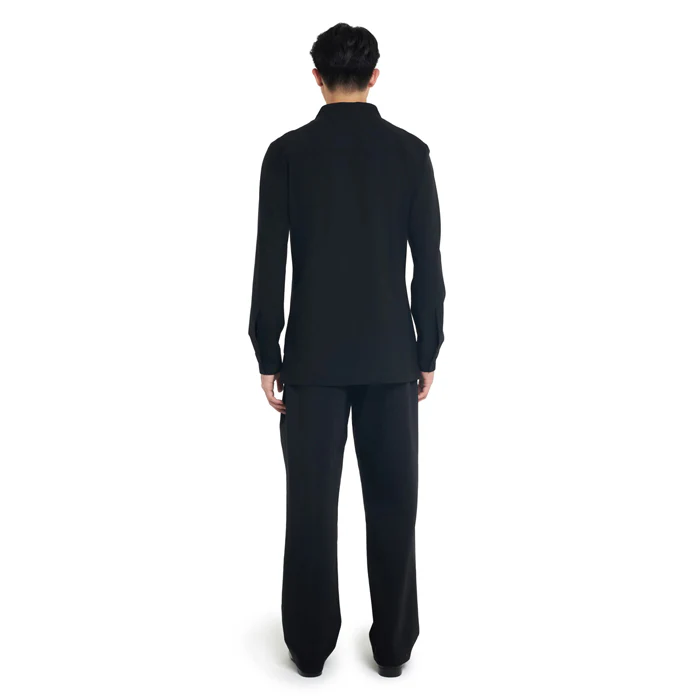 BLACK COLLARLESS LONG-SLEEVE SHIRT WITH VISIBLE BUTTONS ā SLIM FIT - Image 4