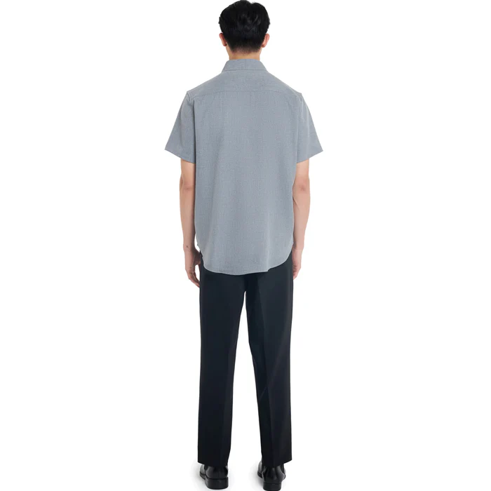 GREY COLLARLESS OVERLAP SHORT SLEEVES SHIRT - Image 4