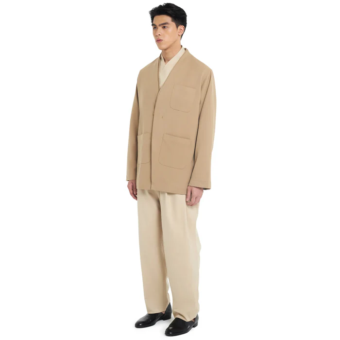 LIGHT BROWN COLLARLESS THREE POCKET OUTER - Image 3