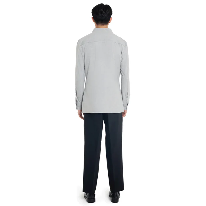 LIGHT GREY COLLARLESS LONG-SLEEVE SHIRT WITH VISIBLE BUTTONS ā SLIM FIT - Image 4