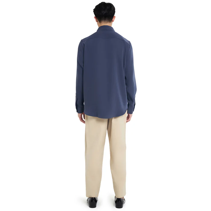NAVY COLLARLESS OVERLAP LONGSLEEVES SHIRT - Image 4