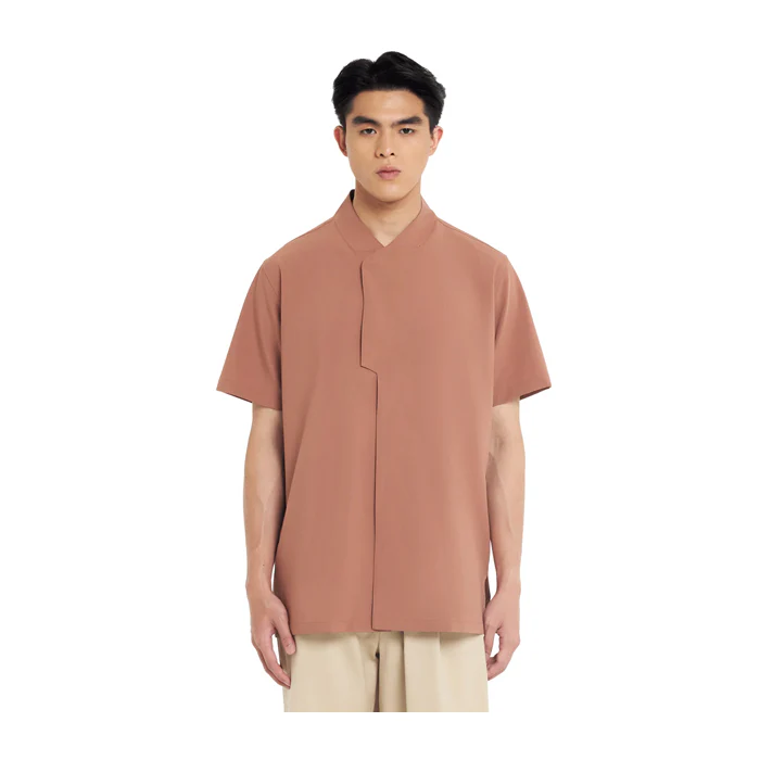 SALMON COLLARLESS PARRT 6 SHORT SLEEVES SHIRT