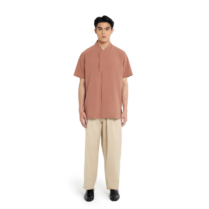 SALMON COLLARLESS PARRT 6 SHORT SLEEVES SHIRT - Image 2