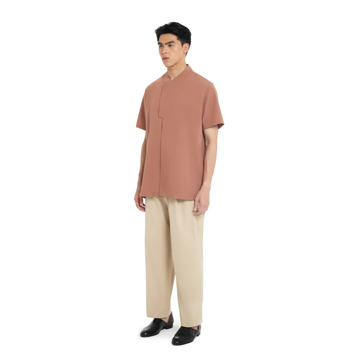 SALMON COLLARLESS PARRT 6 SHORT SLEEVES SHIRT - Image 3