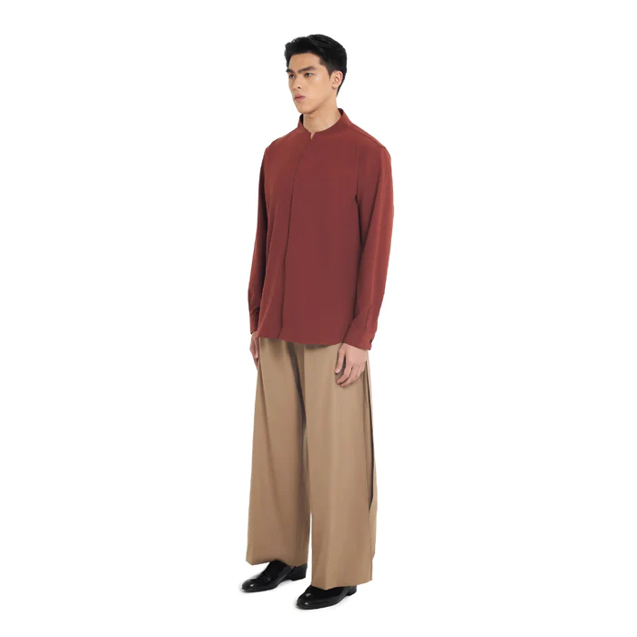 TERRACOTA COLLARLESS PART 1 LONGSLEEVES SHIRT - Image 3