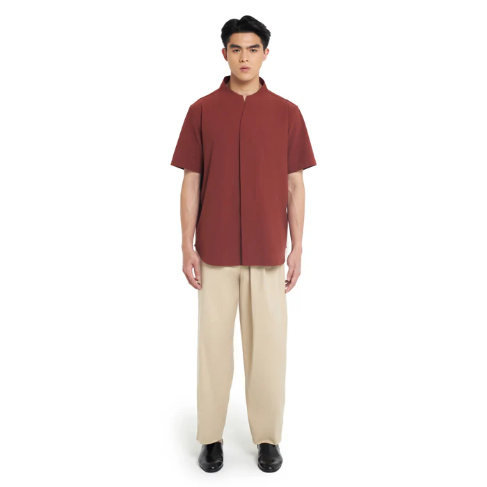 TERRACOTA COLLARLESS PART 1 SHORT SLEEVES SHIRT - Image 2
