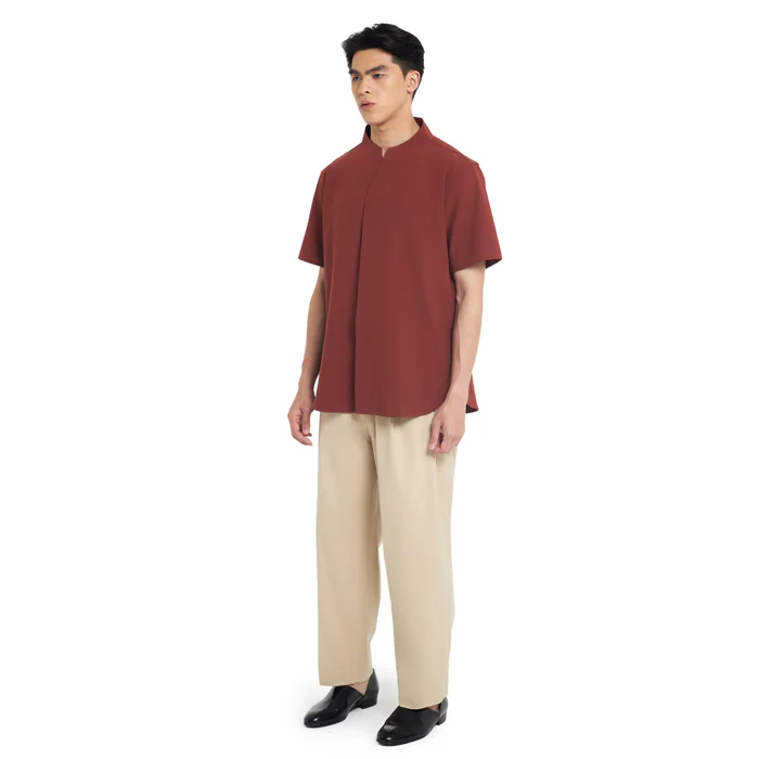 TERRACOTA COLLARLESS PART 1 SHORT SLEEVES SHIRT - Image 3