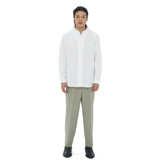 WHITE COLLARLESS PART 1 LONG SLEEVS SHIRT - Image 4